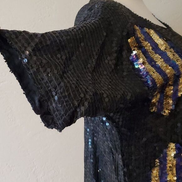 Vintage 90s Sequin black and gold Purple top  Medium - Picture 4 of 8